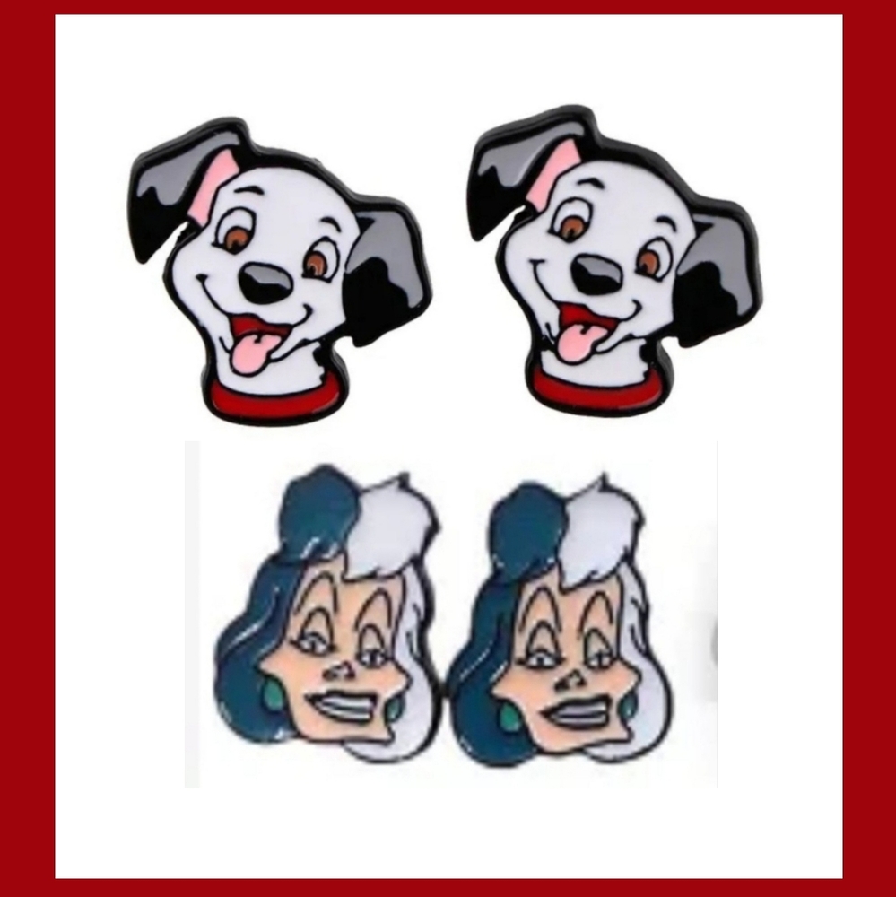 Disney 101 dalmatians metal enamel stud earrings. Set of 2 pairs.